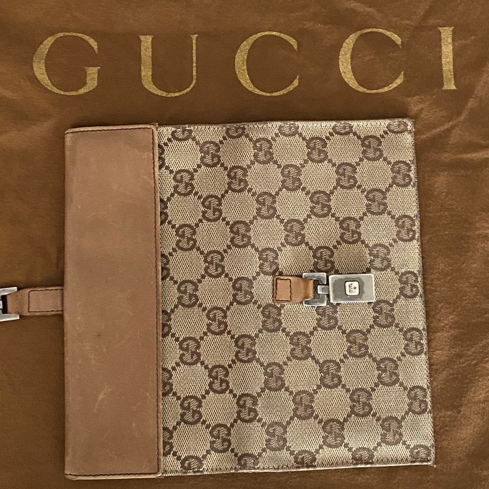 Vintage Gucci Brown/Cream Long Jackie Leather and Canvas Wallet